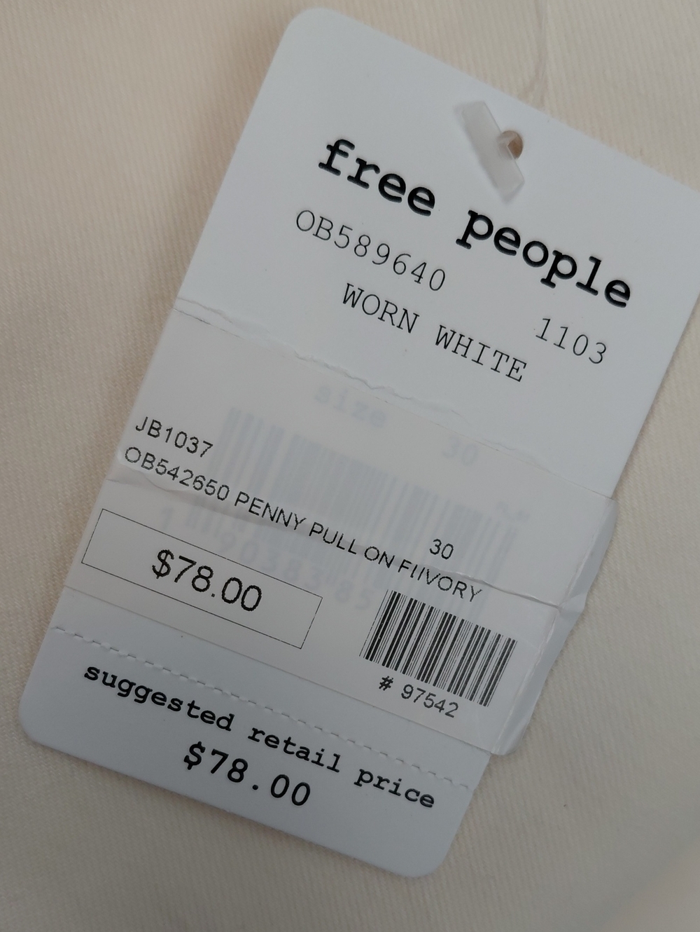 Free People Penny Pull On Bell Bottom Flare Pants Worn White NWT Size 30 - Picture 10 of 10